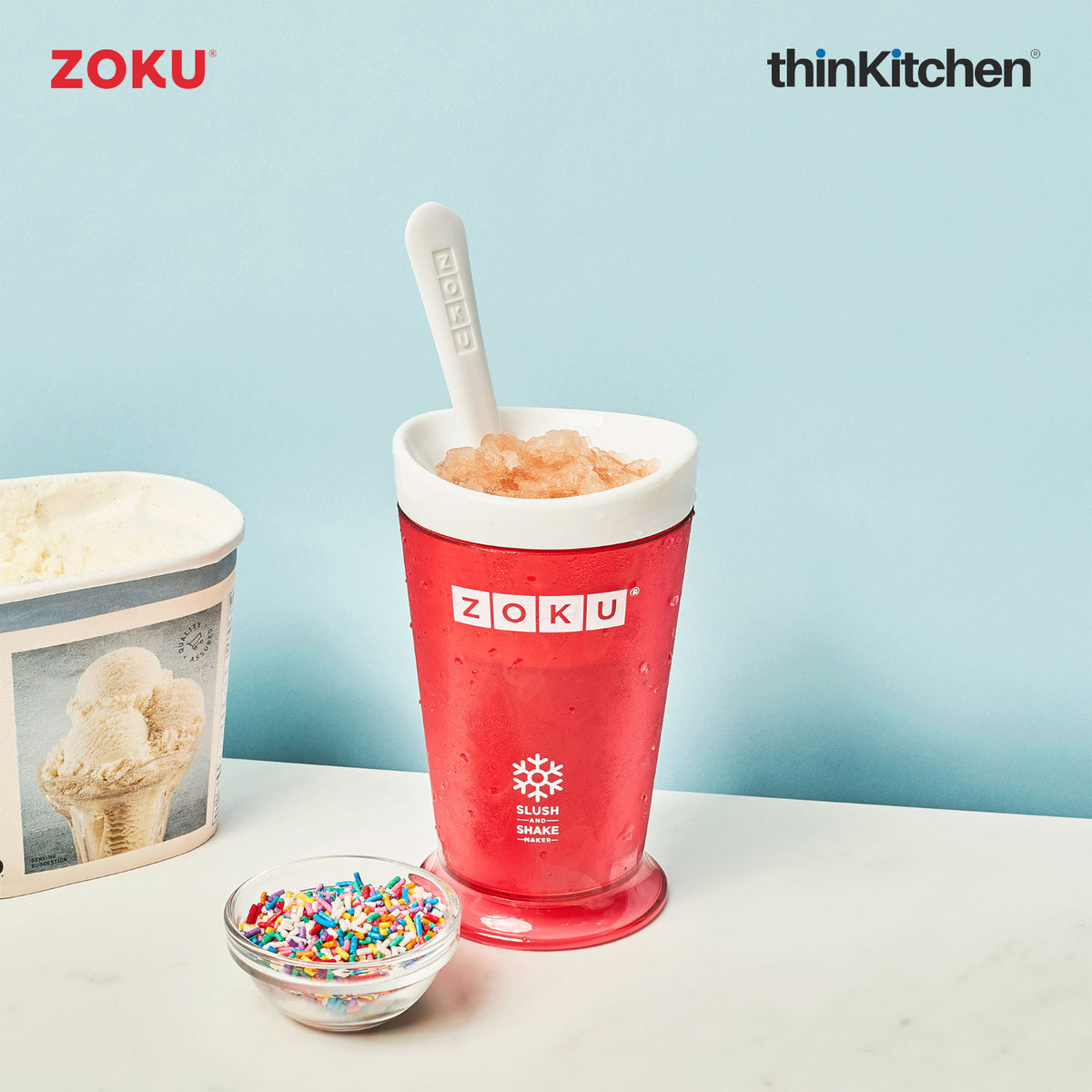 Zoku Slush and Shake Maker Compact Make and Serve Cup with Freezer Core Red  New