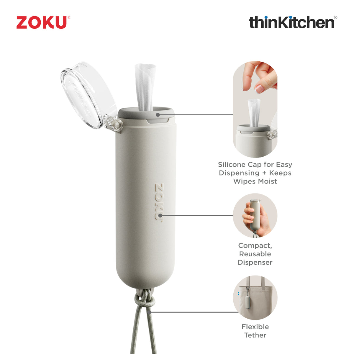 Zoku Biodegradable Hand Wipes with Compact Travel Dispenser - Single Use Palm-si