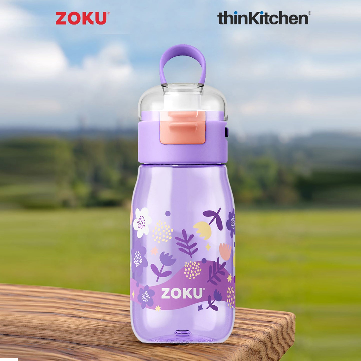 Zoku Purple Flowers Kids Flip Gulp Bottle