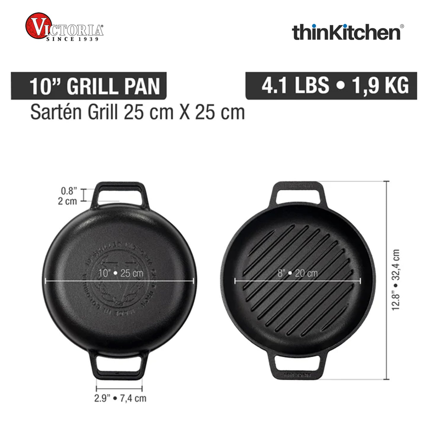 Victoria 10 in GRILL SKILLET DOUBLE HANDLE PRE-SEASONED