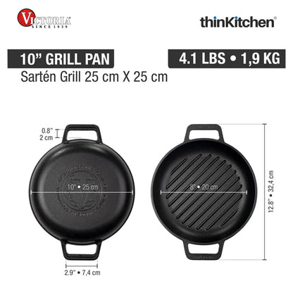 Victoria 10 in GRILL SKILLET DOUBLE HANDLE PRE-SEASONED