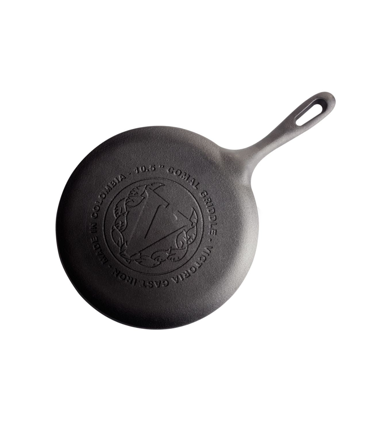 Victoria 10.5-Inch Cast Iron Comal Griddle Pan with a Long Handle, Preseasoned with Flaxseed Oil, Made in Colombia