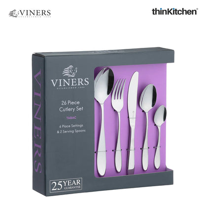 Viners Tabac 18/0 Stainless Steel 26 Piece Cutlery Set with 25 Year Guarantee