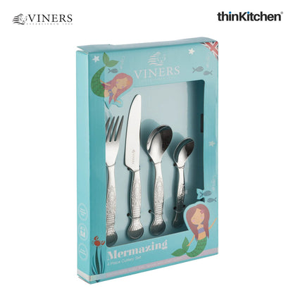 Viners Kids Mermaid 4 Piece 18/0 Silver Stainless Steel Cutlery Set