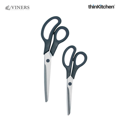 Viners Everyday Set of 2 Scissors | 8 Inch & 10 Inch Stainless Steel Multipurpose Kitchen Scissors | Black