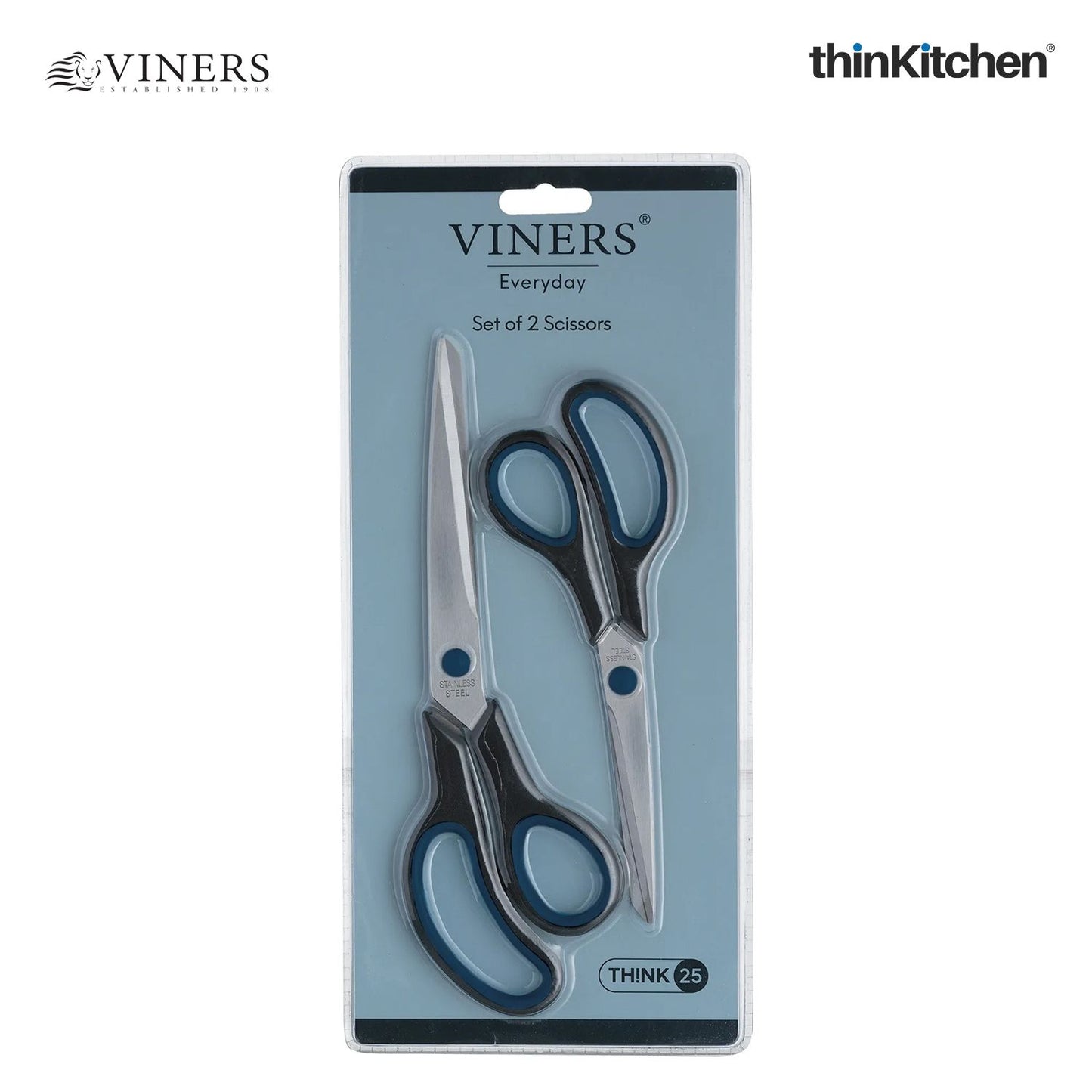 Viners Everyday Set of 2 Scissors | 8 Inch & 10 Inch Stainless Steel Multipurpose Kitchen Scissors | Black