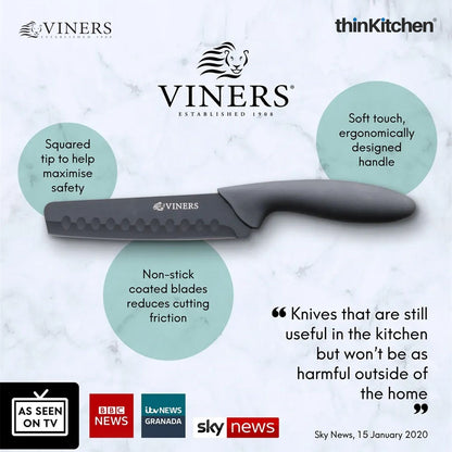 Viners Assure Set of 5 Safety Kitchen Knives & Universal Knife Holder, Black