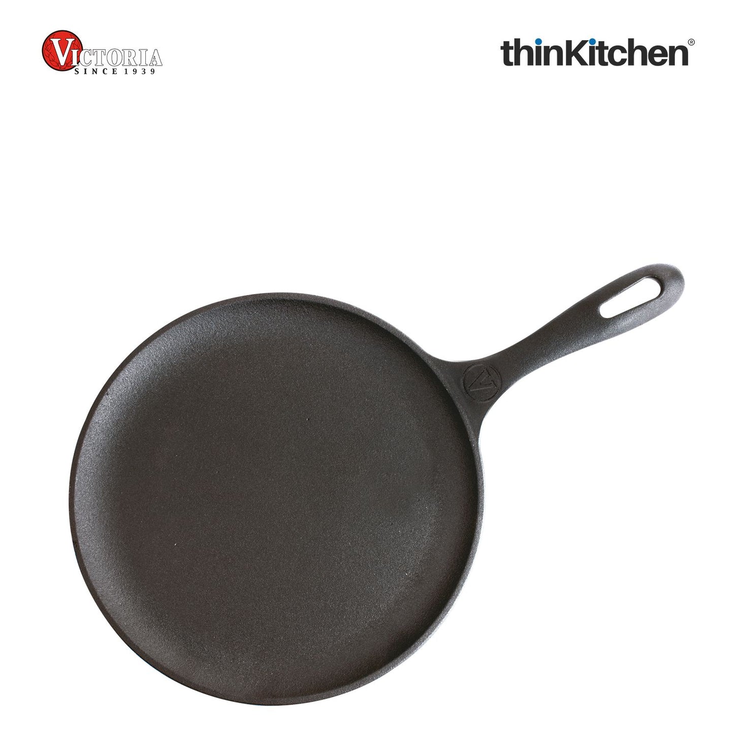 Victoria 10.5-Inch Cast Iron Comal Griddle Pan with a Long Handle, Preseasoned with Flaxseed Oil, Made in Colombia