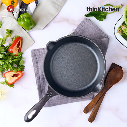 Victoria - SKL-208 Victoria Cast Iron Skillet. Small Frying Pan Seasoned with 100% Kosher Certified Non-GMO Flaxseed Oil, 8", Black