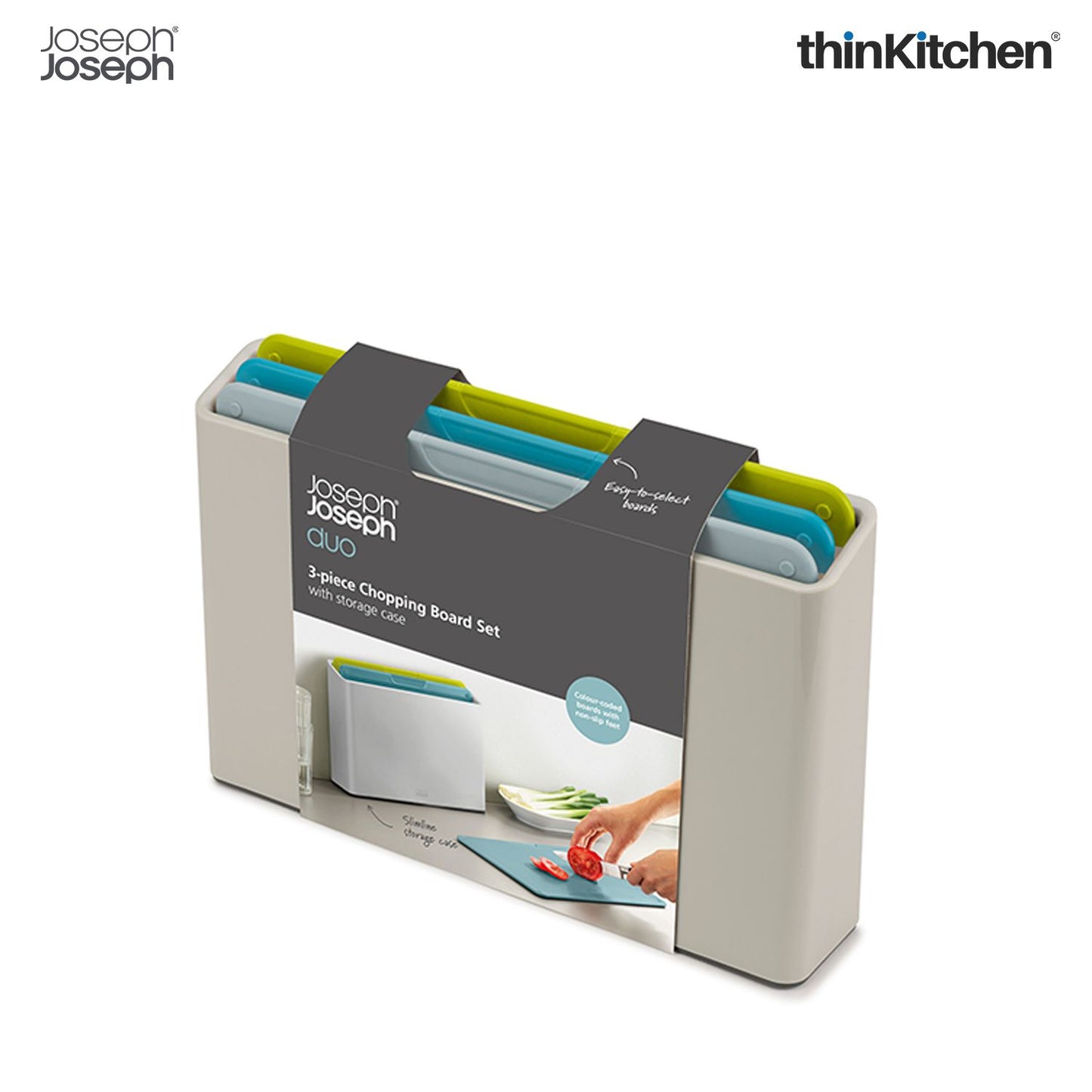 Joseph Joseph Duo 3-piece Chopping Board Set with Case (Regular) - Grey