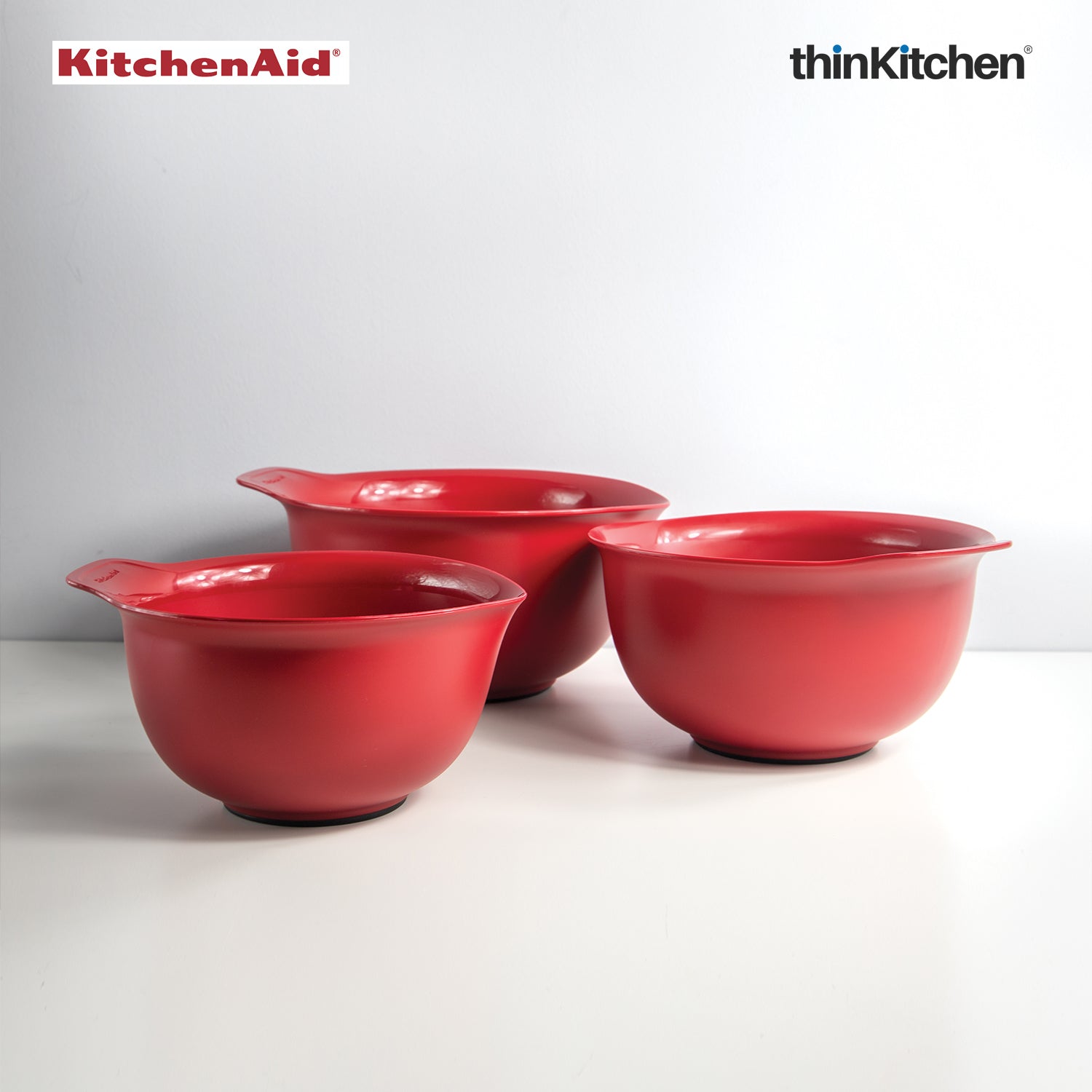 Set of 3 mixing bowls, plastic, Empire Red - KitchenAid brand