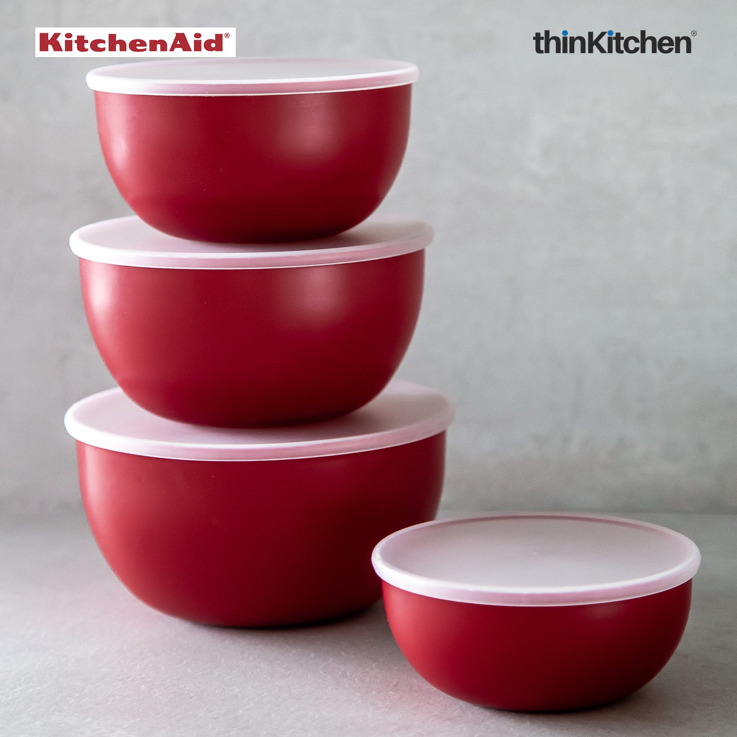 KitchenAid Classic Prep Bowls with Lids, Set of 4, Empire Red