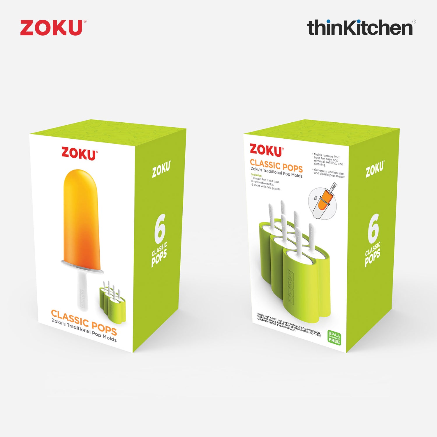 Zoku Classic Pop Molds, Green - 6 count