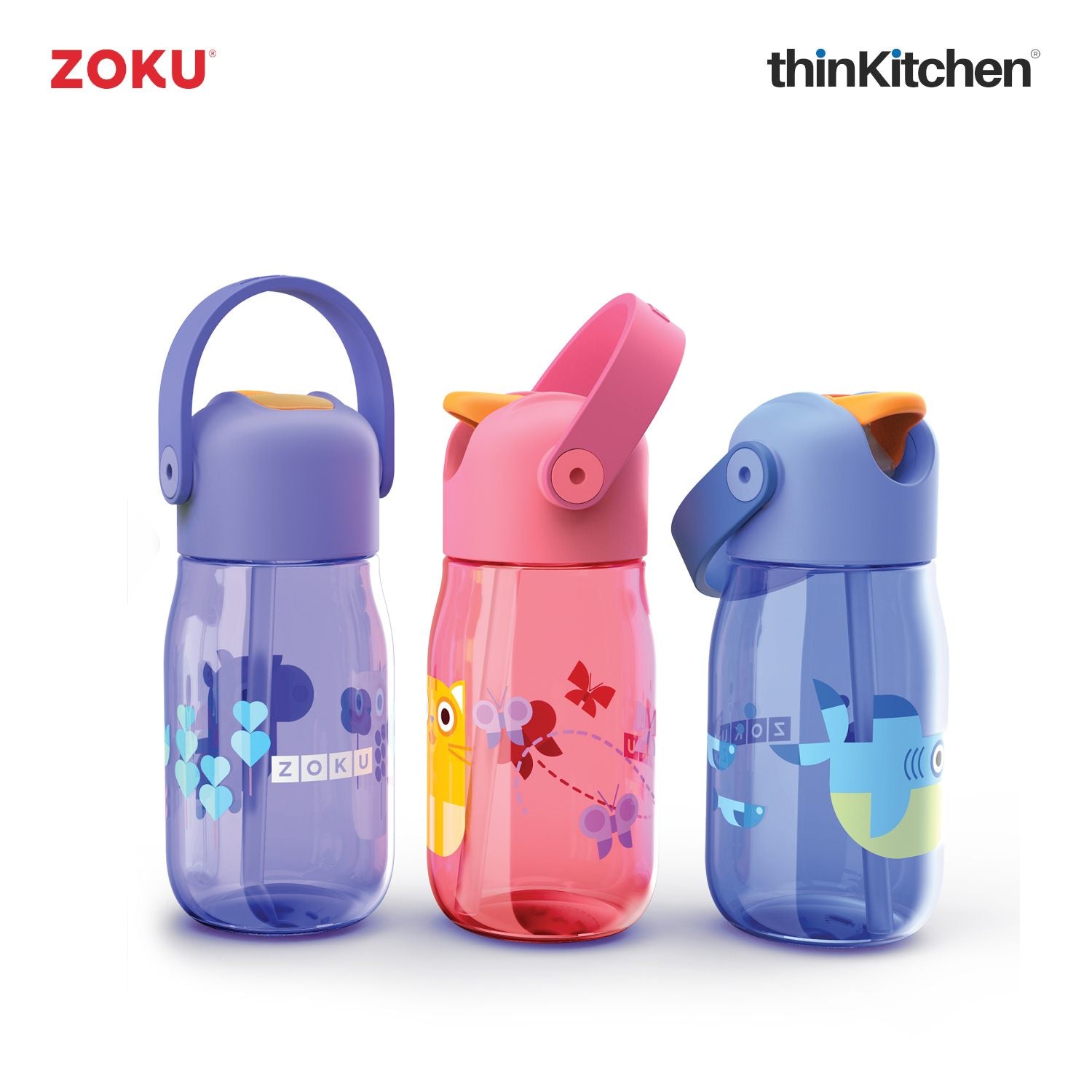 Kids Flip Straw Bottle - Zoku Clear Safari