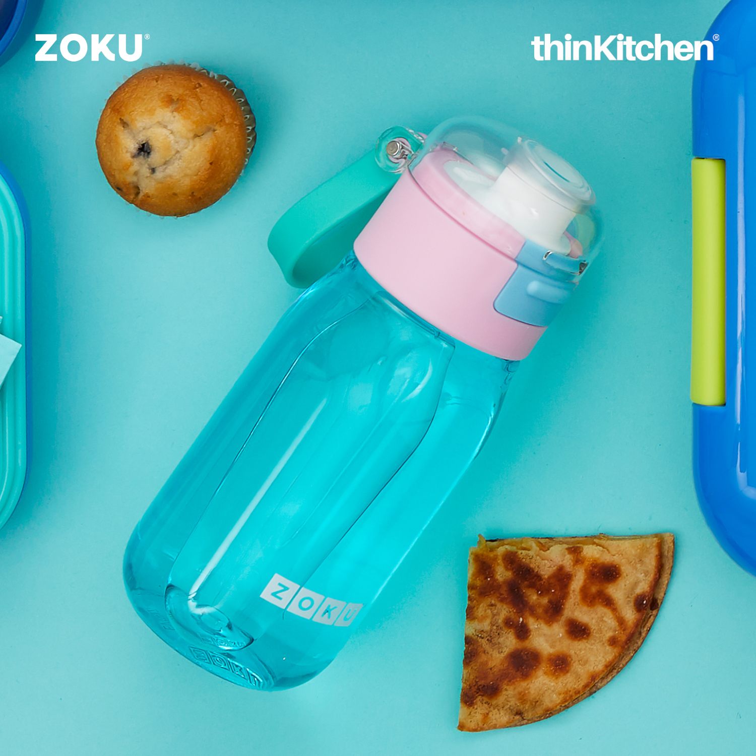 Kids Flip Straw Bottle - Zoku Teal Dino