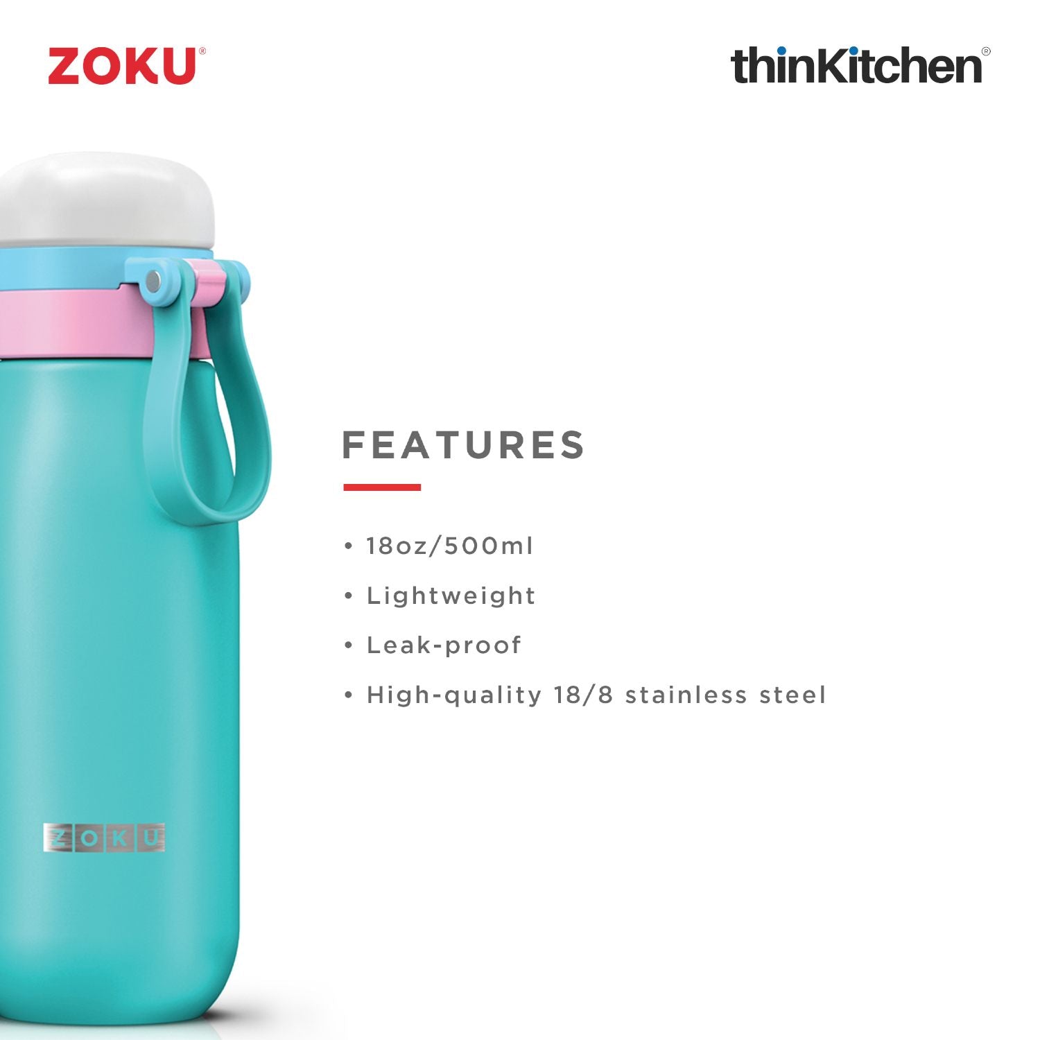 Zoku Teal Ultralight 18 oz. Stainless Steel Bottle